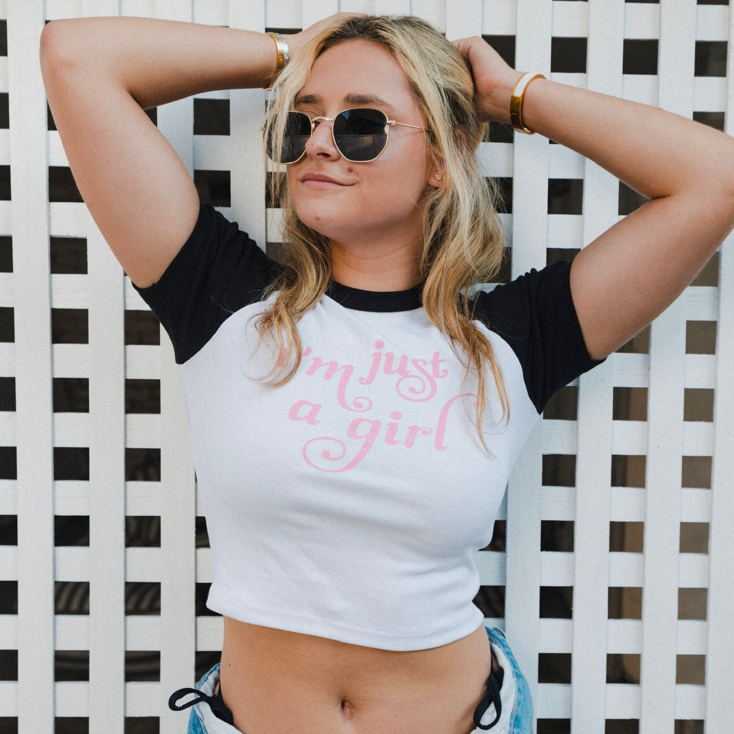 i'm just a girl baby tee - black & pink