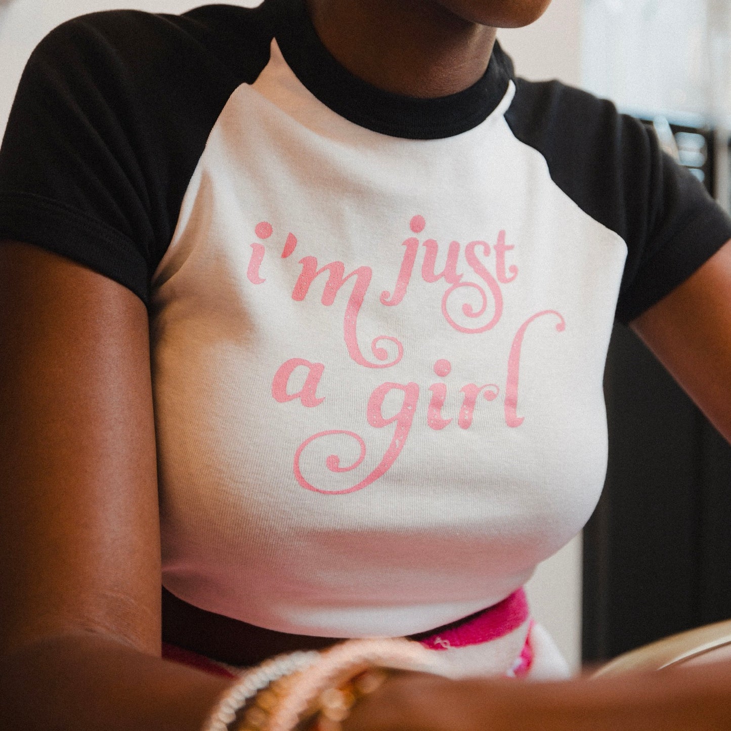 i'm just a girl baby tee - black & pink